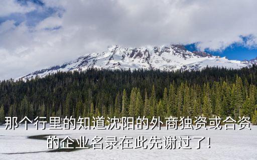 那個(gè)行里的知道沈陽(yáng)的外商獨(dú)資或合資的企業(yè)名錄在此先謝過(guò)了!