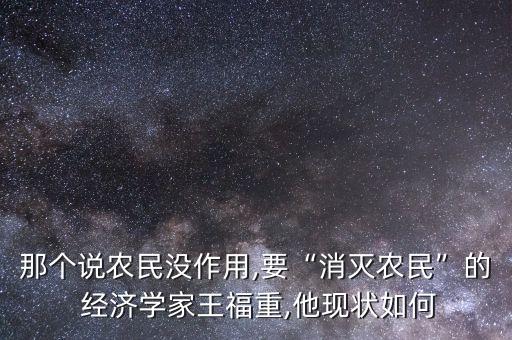 那個說農民沒作用,要“消滅農民”的 經濟學家王福重,他現(xiàn)狀如何