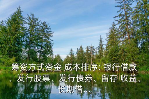 籌資方式資金 成本排序: 銀行借款、發(fā)行股票、發(fā)行債券、留存 收益、長期借...