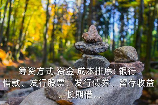 籌資方式 資金 成本排序: 銀行 借款、發(fā)行股票、發(fā)行債券、留存收益、長期借...