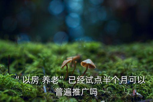 “ 以房 養(yǎng)老”已經(jīng)試點半個月可以普遍推廣嗎
