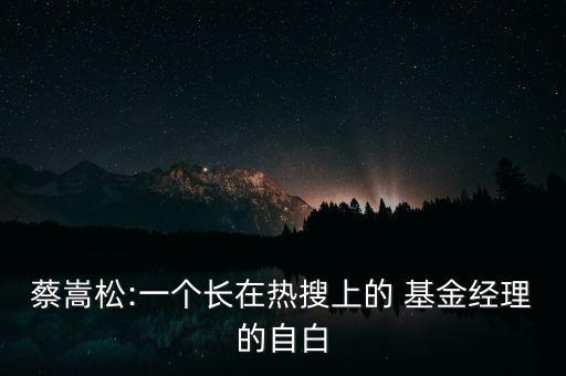 蔡嵩松:一個(gè)長(zhǎng)在熱搜上的 基金經(jīng)理的自白