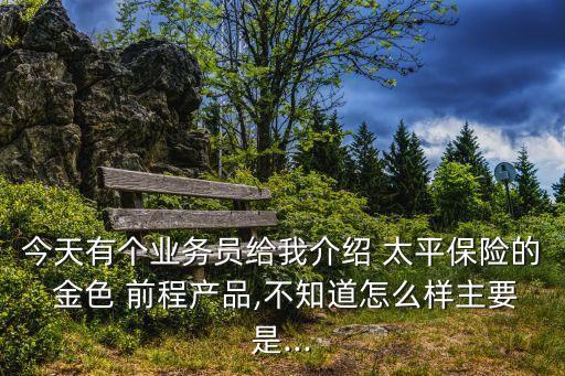 今天有個業(yè)務(wù)員給我介紹 太平保險(xiǎn)的 金色 前程產(chǎn)品,不知道怎么樣主要是...