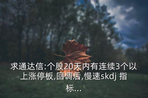 求通達信:個股20天內有連續(xù)3個以上漲停板,回調后,慢速skdj 指標...