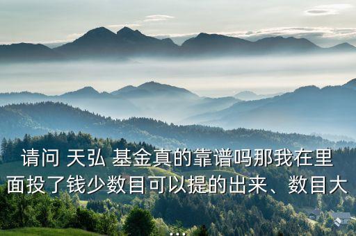 請問 天弘 基金真的靠譜嗎那我在里面投了錢少數(shù)目可以提的出來、數(shù)目大...