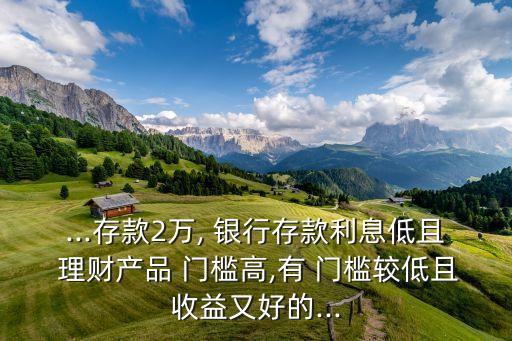 ...存款2萬, 銀行存款利息低且 理財(cái)產(chǎn)品 門檻高,有 門檻較低且收益又好的...