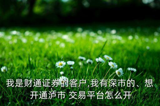 我是財(cái)通證券的客戶(hù),我有深市的、想 開(kāi)通瀘市 交易平臺(tái)怎么開(kāi)