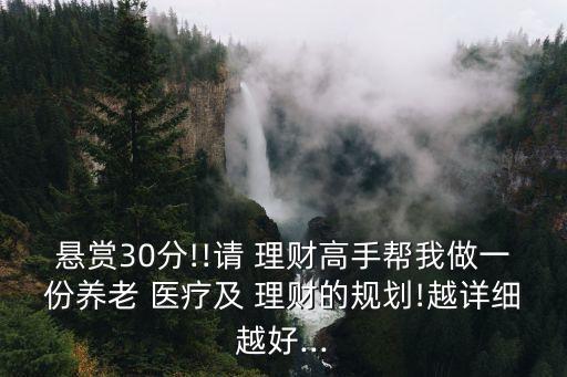 懸賞30分!!請 理財(cái)高手幫我做一份養(yǎng)老 醫(yī)療及 理財(cái)?shù)囊?guī)劃!越詳細(xì)越好...