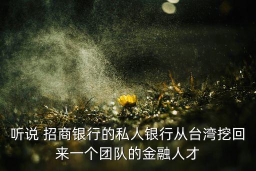 聽說 招商銀行的私人銀行從臺灣挖回來一個團(tuán)隊的金融人才