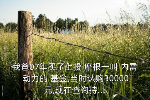 我爸07年買了上投 摩根一叫 內(nèi)需 動力的 基金,當(dāng)時認(rèn)購30000元,現(xiàn)在查詢持...