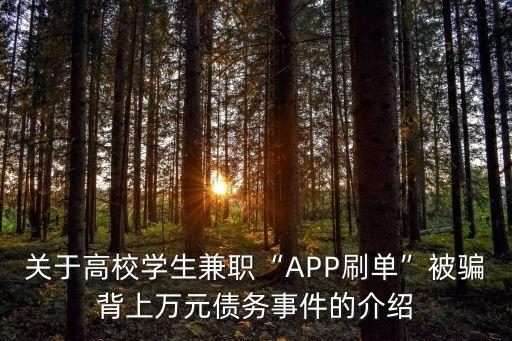 關(guān)于高校學生兼職“APP刷單”被騙背上萬元債務事件的介紹