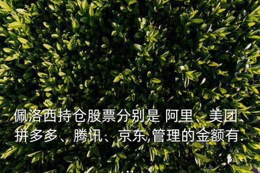佩洛西持倉(cāng)股票分別是 阿里、美團(tuán)、拼多多、騰訊、京東,管理的金額有...