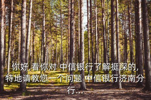 你好,看你對 中信銀行了解挺深的,特地請教您一個問題 中信銀行濟南分行...