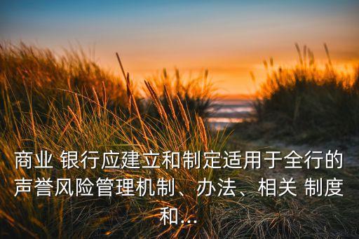 商業(yè) 銀行應(yīng)建立和制定適用于全行的聲譽(yù)風(fēng)險(xiǎn)管理機(jī)制、辦法、相關(guān) 制度和...