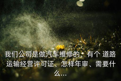 我們公司是做汽車(chē)維修的、有個(gè) 道路 運(yùn)輸經(jīng)營(yíng)許可證、怎樣年審、需要什么...