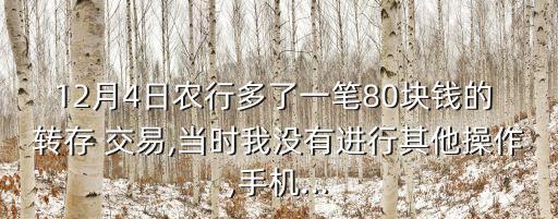 12月4日農(nóng)行多了一筆80塊錢的 轉(zhuǎn)存 交易,當(dāng)時(shí)我沒有進(jìn)行其他操作,手機(jī)...