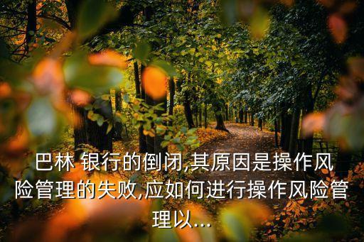  巴林 銀行的倒閉,其原因是操作風(fēng)險(xiǎn)管理的失敗,應(yīng)如何進(jìn)行操作風(fēng)險(xiǎn)管理以...