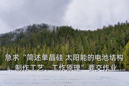 急求“簡(jiǎn)述單晶硅 太陽能的電池結(jié)構(gòu)、制作工藝、工作原理”要交作業(yè)...