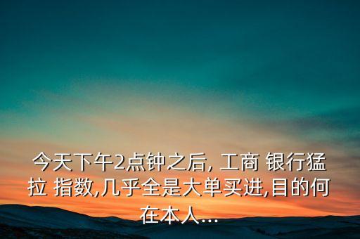 今天下午2點鐘之后, 工商 銀行猛拉 指數,幾乎全是大單買進,目的何在本人...
