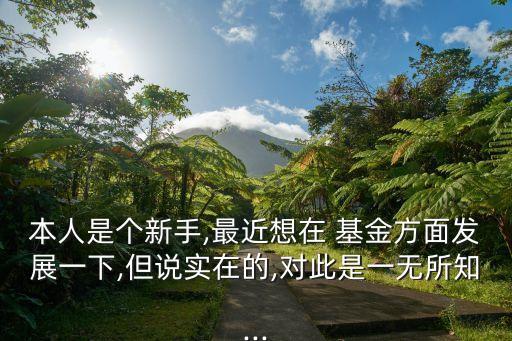 本人是個(gè)新手,最近想在 基金方面發(fā)展一下,但說(shuō)實(shí)在的,對(duì)此是一無(wú)所知...